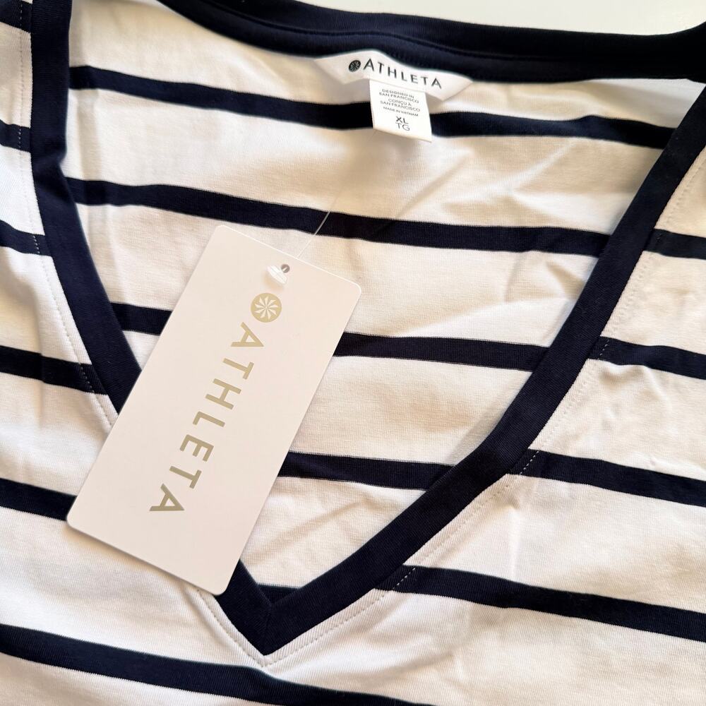Athleta Essential V-Neck Tee - White & Blue Stripe - XL - Picture 3 of 6